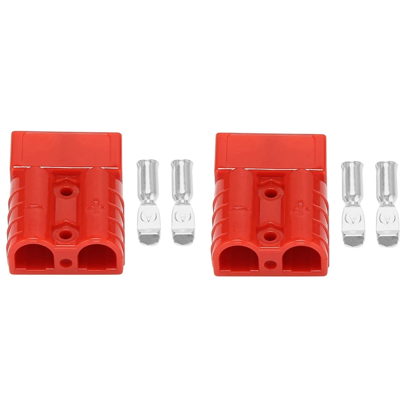 

2X For Anderson Style Plug Connectors 50A 600V 6-12AWG AC/DC Power Tool For 6AWG Plated Solid Terminals Plugs Red
