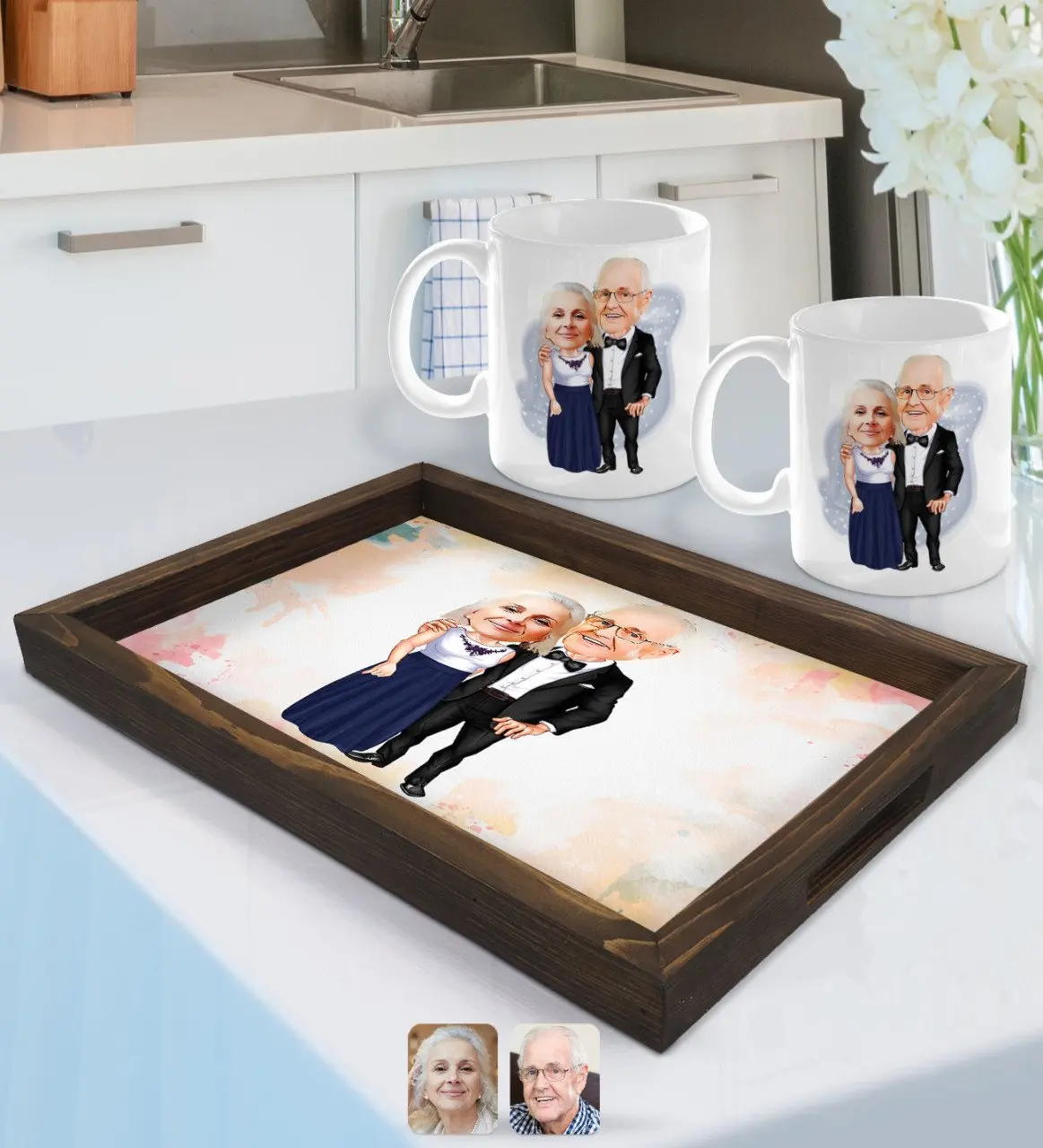 

Персонализированная карикатура дедушки и бабушки, искусственная и кружка с 2 отделениями