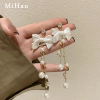mihan 925 silver needle delicate jewelry bow earrings sweet design simulated pearl tassel drop earrings for women accessories