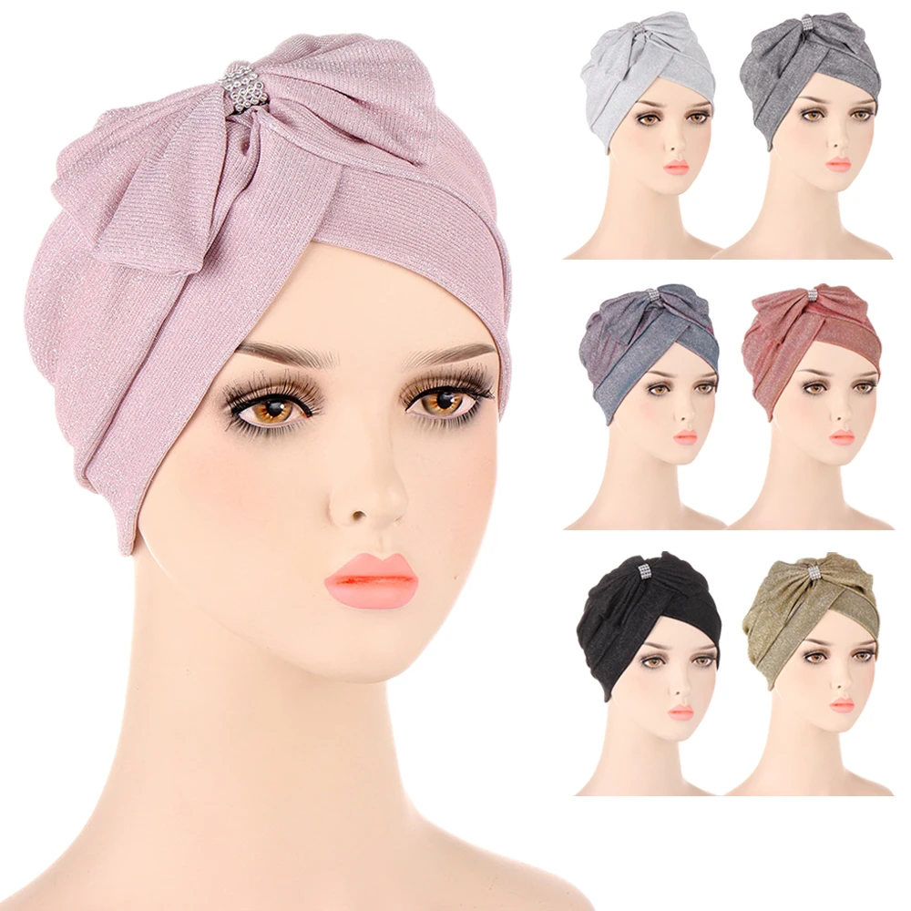 

Sinny Gliier Indian Turban Women Bowknot Chemo Cap Muslim Hijab Stretch Hair Loss Head Cover Headscarf Wrap Beanies Bonnet Hats