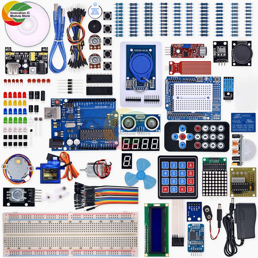 

Project complete starter kit module changed to official board with Arduino course CD including tutorial, ultrasonic sensor