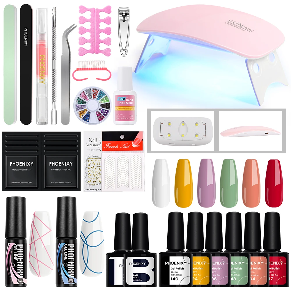 

Manicure Set Gel Nail Polish With 6W UV LED Lamp Semi Permanent Varnish Soak Off UV Gel Nail liner Gel Kit Nail Art Starter Set