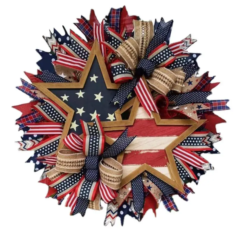 

Patriotic Wreath American Flag Wreaths For Front Door 16in Memorial Day Star Wreath Festival United State July 4th Decorations