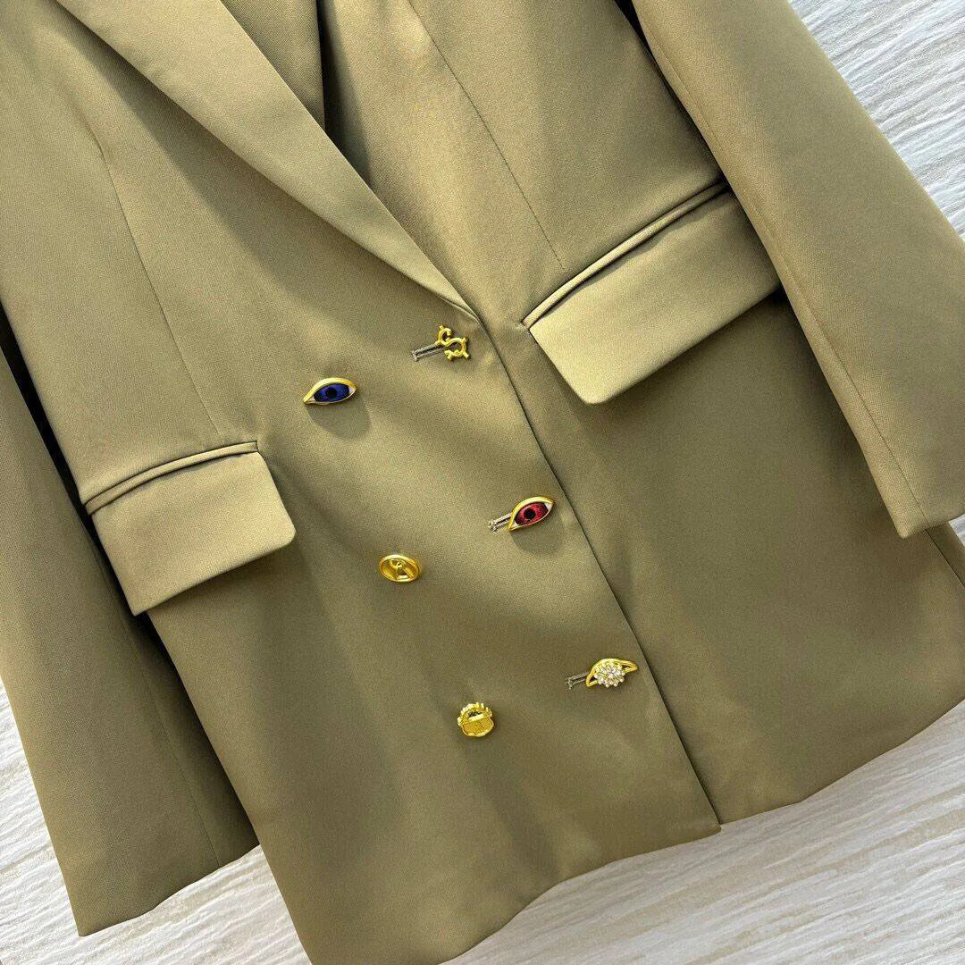 Женский свободный Блейзер повседневный однотонный блейзер с золотыми