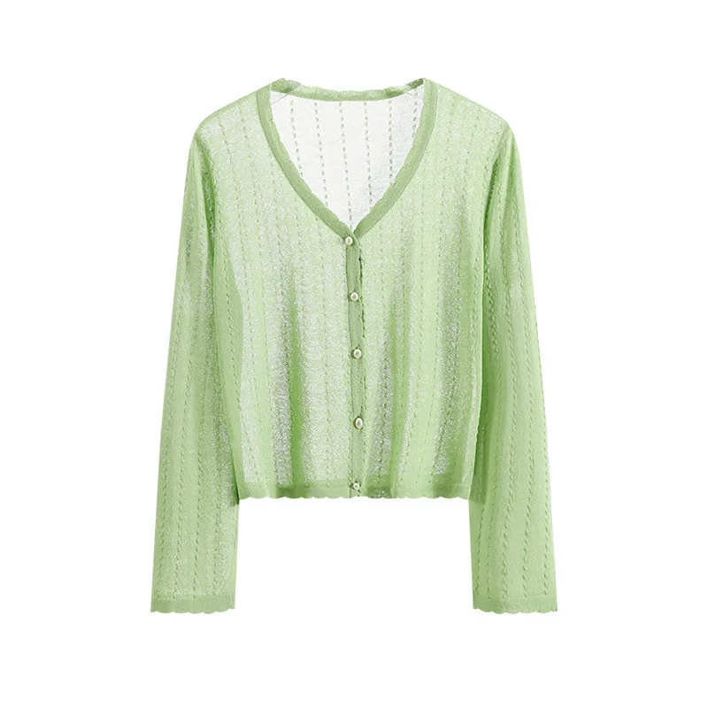 

Early Autumn Short Knitted Cardigan Women's Suspender Skirt Outerwear Cover-up Ice Silk Sun Protection Shirt with Skirt Coat