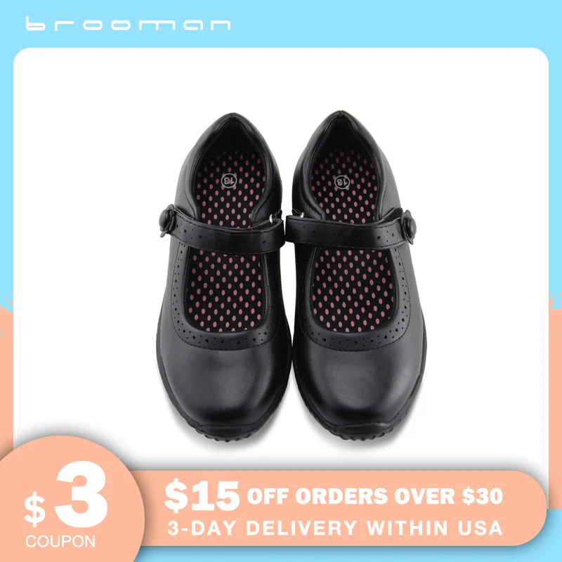 

brooman Girl's Mary Jane School Uniform Shoes Girls Black Lightweight Non-marking Outsole Outdoor Spring