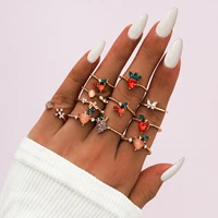 sweet crystal fruit strawberry cherry grape carrot butterfly rings set for women cute snowflake peach heart rings party jewelry