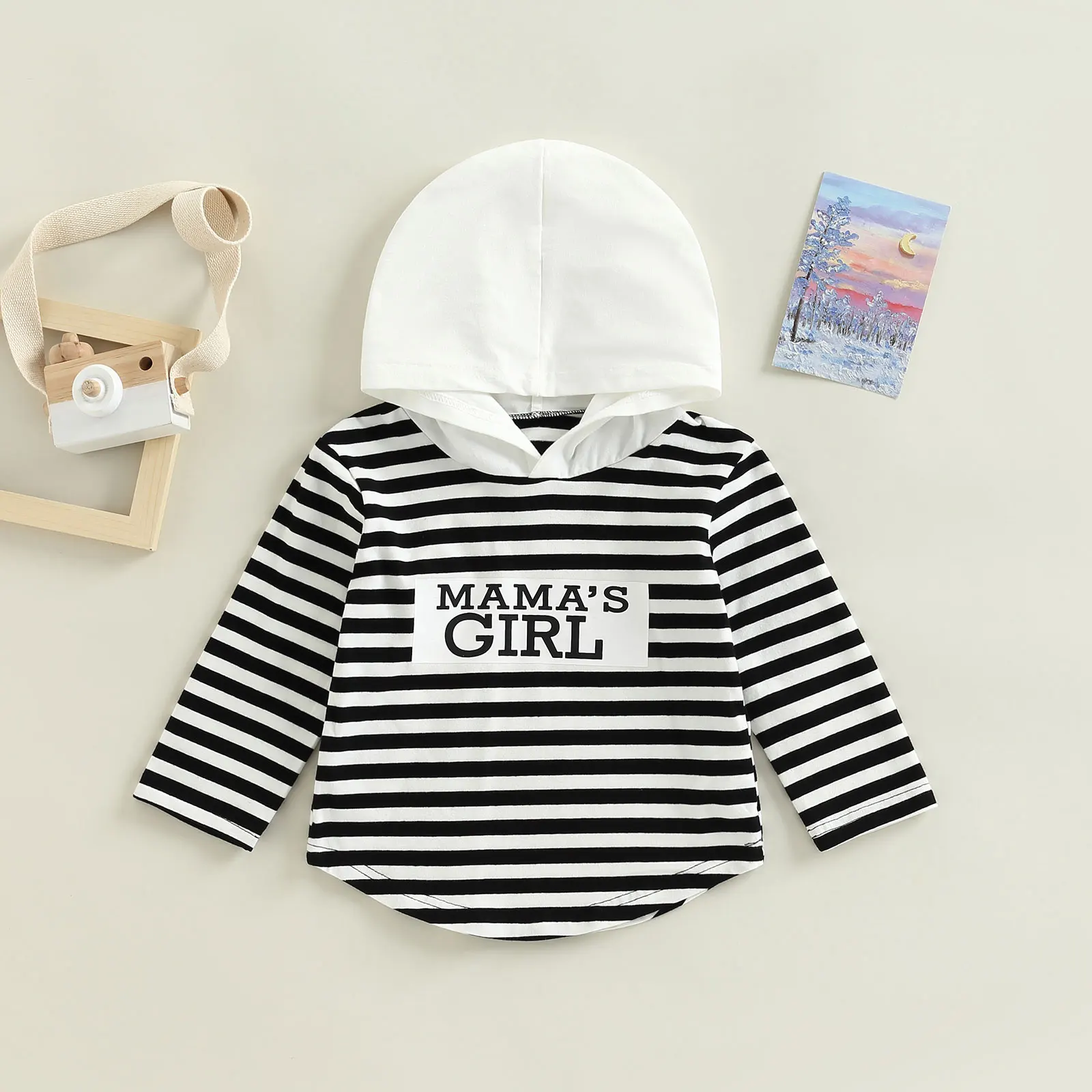 

TR New Autumn Kids Toddler Girl Striped Hoodie T-shirt Casual Letter Print Long Sleeve Pullover Sweatshirt Fall Clothes