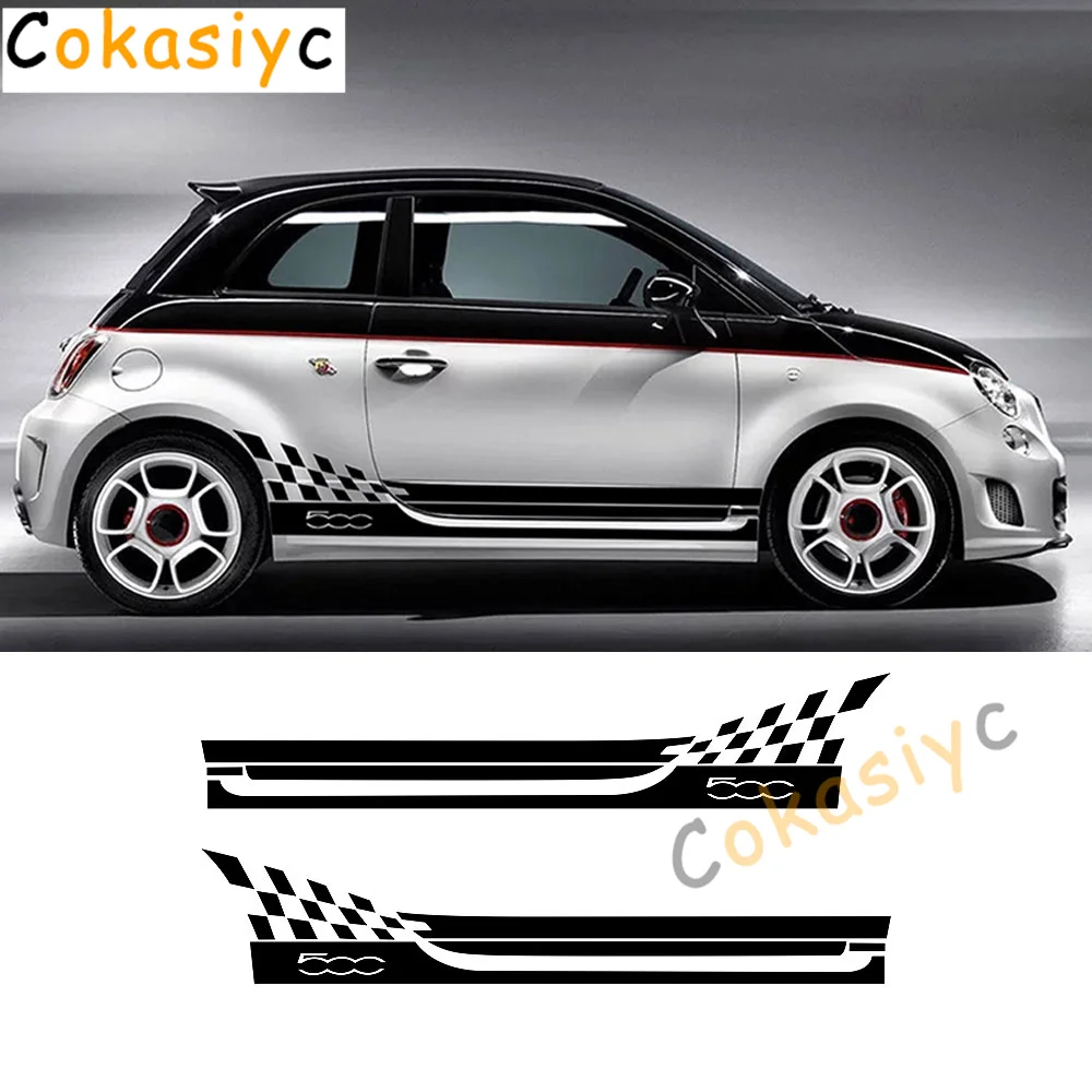 

2 Pcs Abarth Door Side Stripes Sticker Racing Lattice Car Styling Body Decoration Decal For Fiat 500 Bravo Palio Accessories