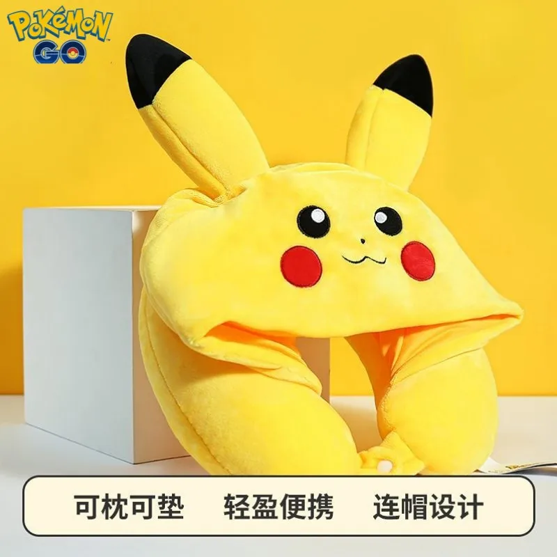 

Pokemon New anime peripheral cartoon kawaii Pikachu U-shaped pillow cute hooded neck pillow creative lying pillow gift wholesale