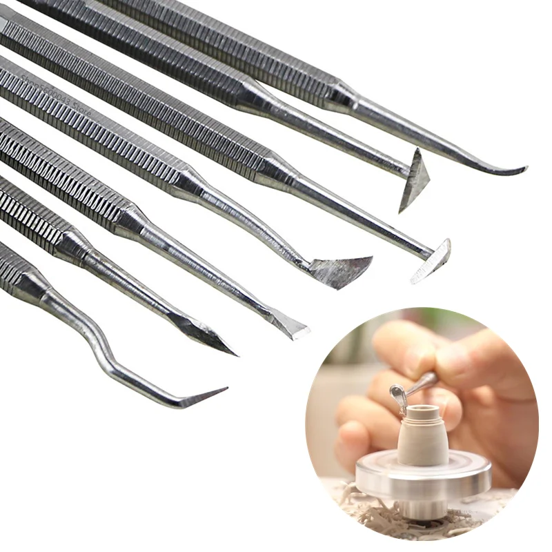 7pcs/set Pottery Stainless Steel Repair Tool Plaster Carving Turning Knife DIY Ceramic Angle Stick Clay Sculpture Modeling Tools