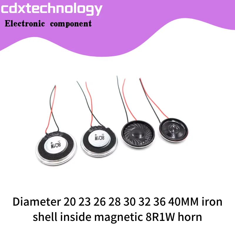 

10pcs Diameter 20 23 26 28 30 32 36 40MM iron case inside magnetic 8R1W speaker toy speaker with wire