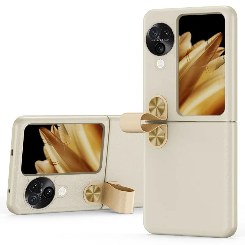 

Flip Phone Case for OPPO Find N3, Hand Strap, Plain Leather Folding Bracket, Protective Cover for OPPO Find N2
