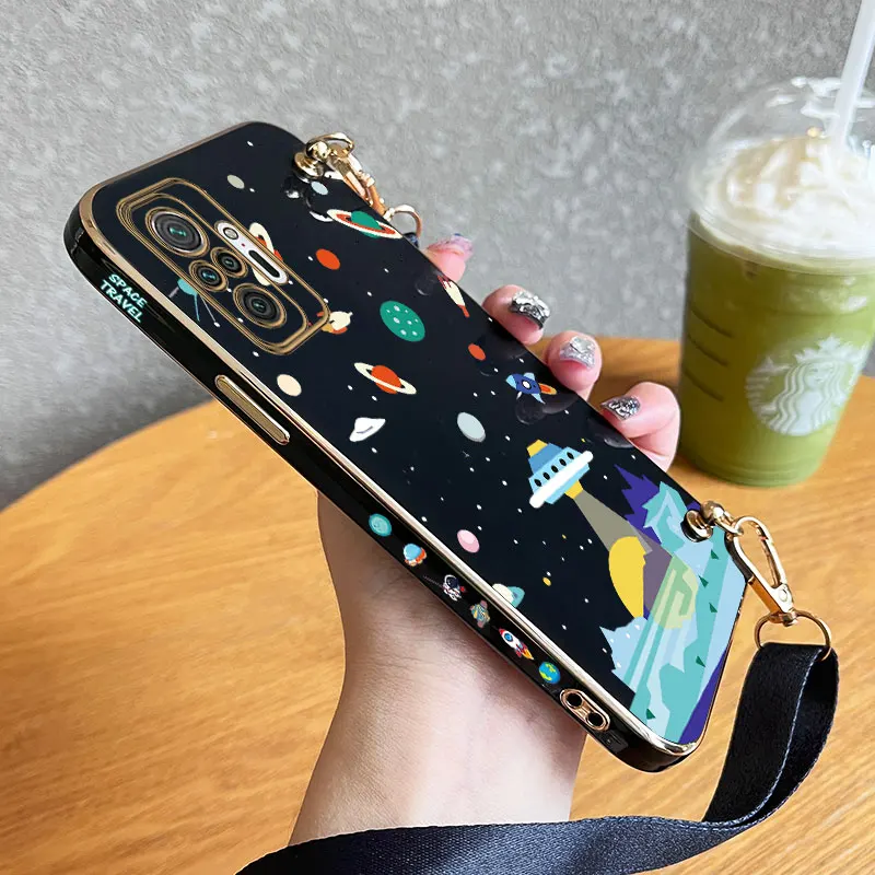 Чехол для телефона с ремешком Sailing Spaceships Xiaomi Redmi Note 10Pro 10S 10T 10 11T 12Pro 12S 12 9 11E 11S 11 11TPro