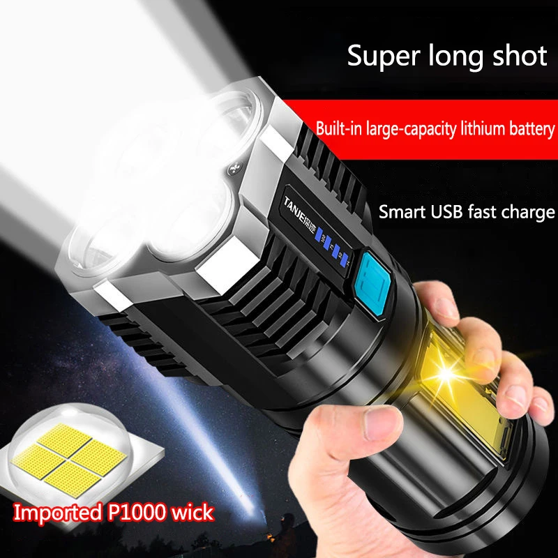 

High Powerful Flashlight LED Lamp USB Rechargeable COB Searchlight Strong Light Portable Lamp With Side Light Camping Light