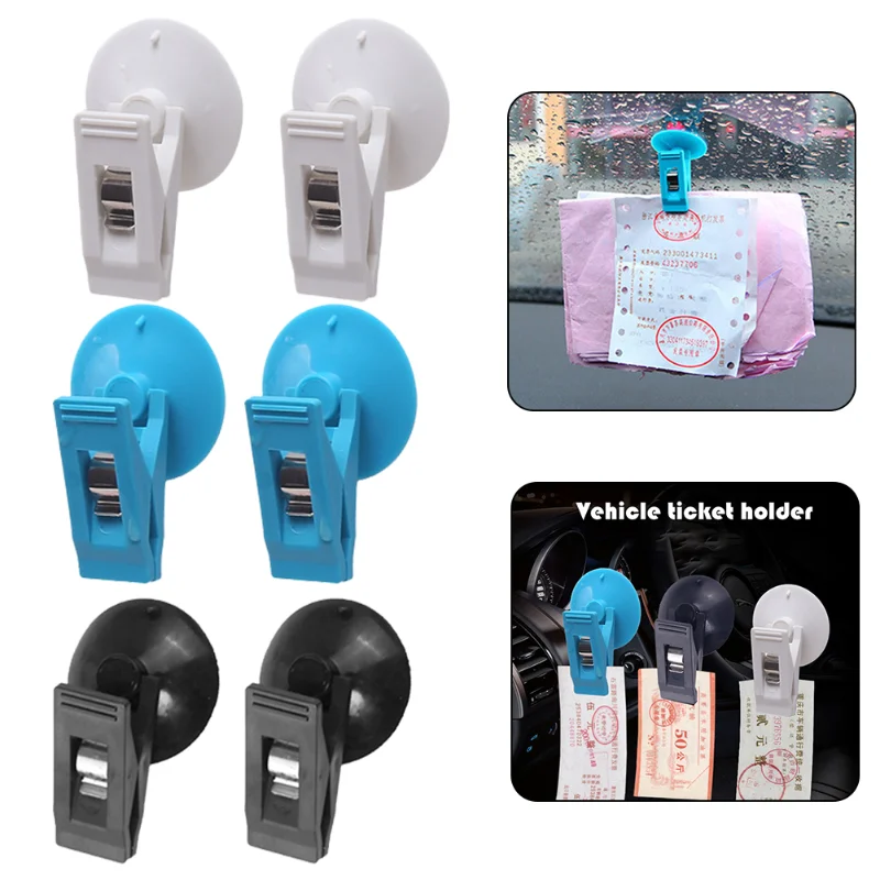 

2pcs Car Windshield Parking Card Ticket Clip Auto Sun Shade Mount Sucker Cup Clip Organizer Removable Hook Holder Fixing Tools