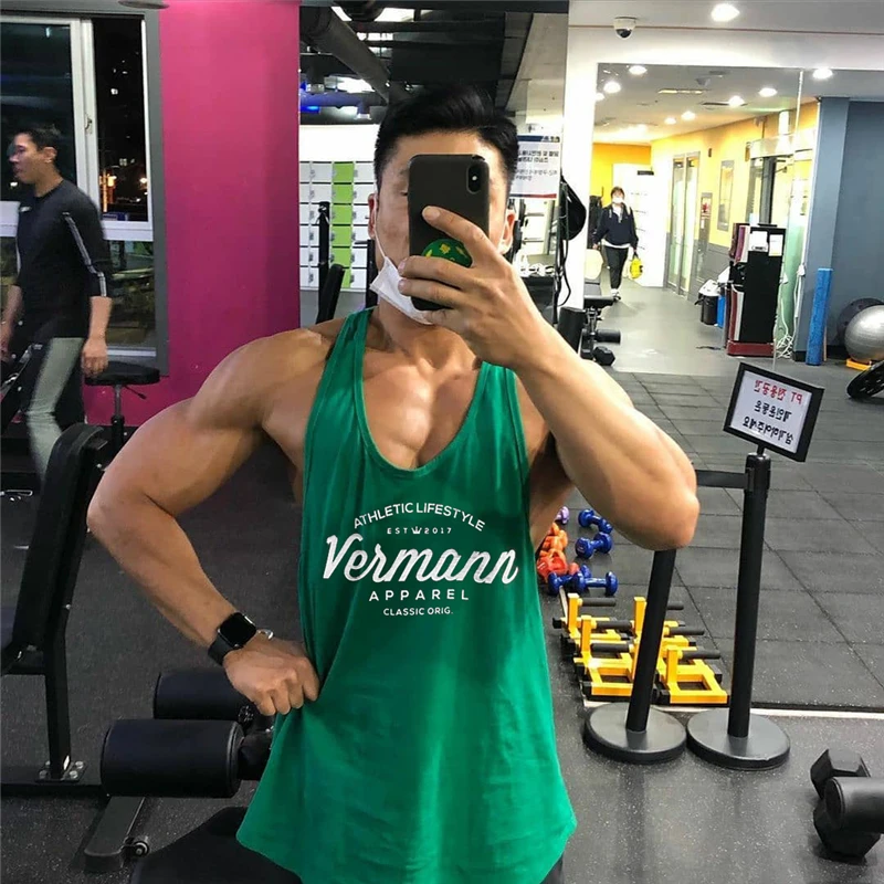 Оранжевая Майка для бодибилдинга майка тренажерного зала Мужская одежда фитнеса