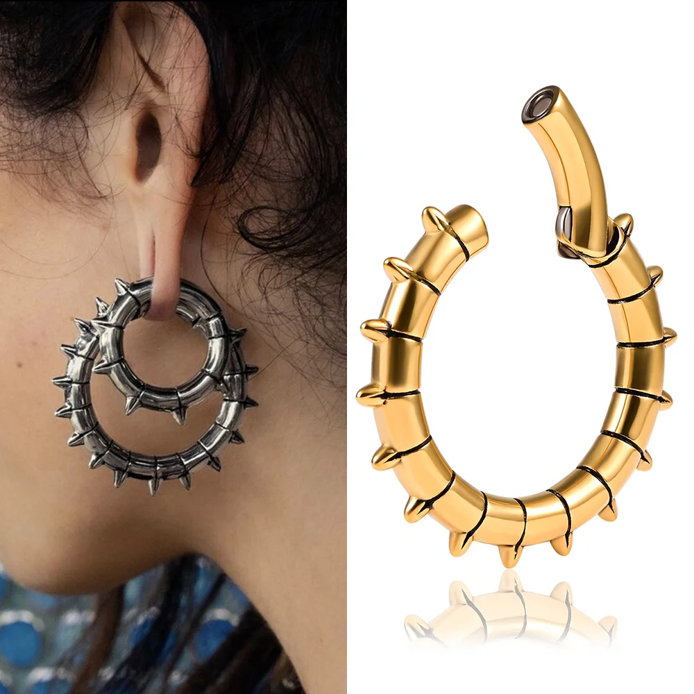 

Vankula 2PCS Round Spike Ear Weights Hangers For Stretched Lobe 316 Stainless Steel Piercing Women Body Jewelry Gauges Tunnels