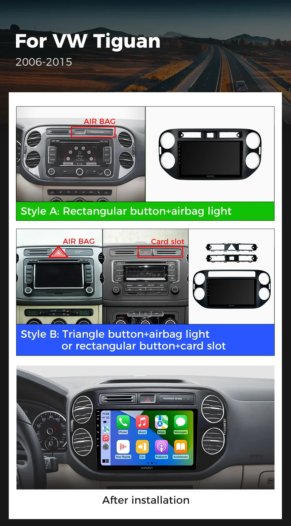 Фото Android 14 для VW Volkswagen Tiguan 1 NF 2006-2016 Беспроводной Carplay Авто Радио Мультимедийный Видеоплеер 4G GPS Головное устройство BT №2