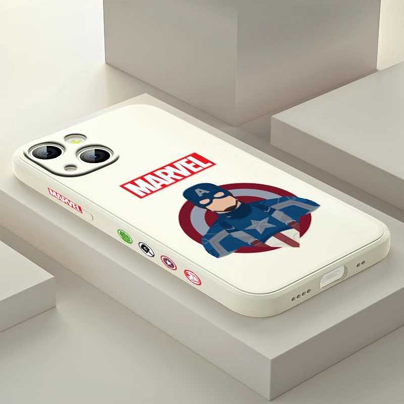 

Marvel cute Captain For Apple IPhone 13 12 Mini 11 Pro XS MAX XR X 8 7 6S SE Plus Liquid Left Silicone Phone Case