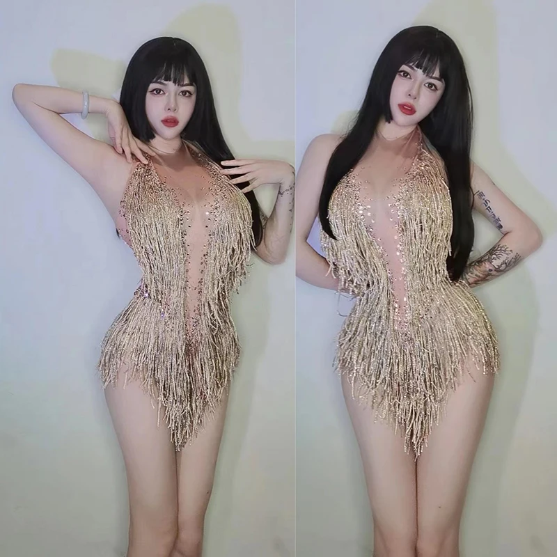 

Женское боди для ночного клуба с кисточками