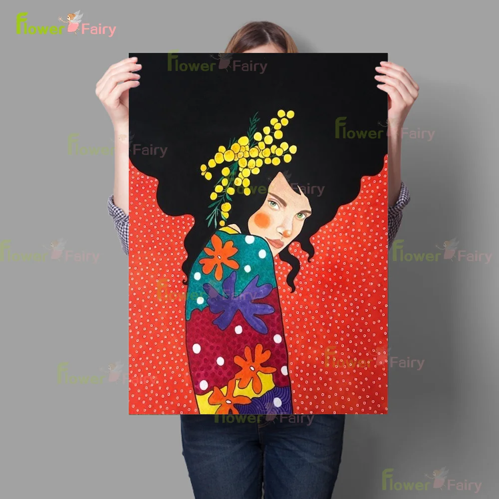 Современный постер с красочными волосами для девочек женщин цветов птиц