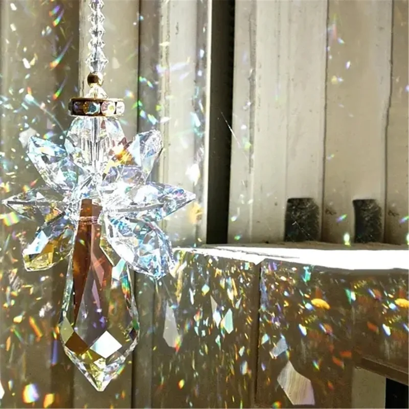 

Modern Rainbow Crystal Ornaments Angel Chakra Suncatcher Car Charm Pendant Door Wall Window Wind Chimes Hanging Room Home Decor