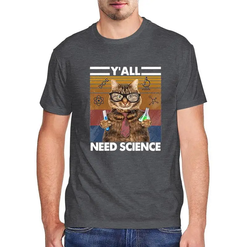 

Y'all Need Science Cat Cat Scientist Retro Cat T-Shirt Oversized Femme Men Streetwear 100% Cotton Summer T-Shirt 2022 Mens Top