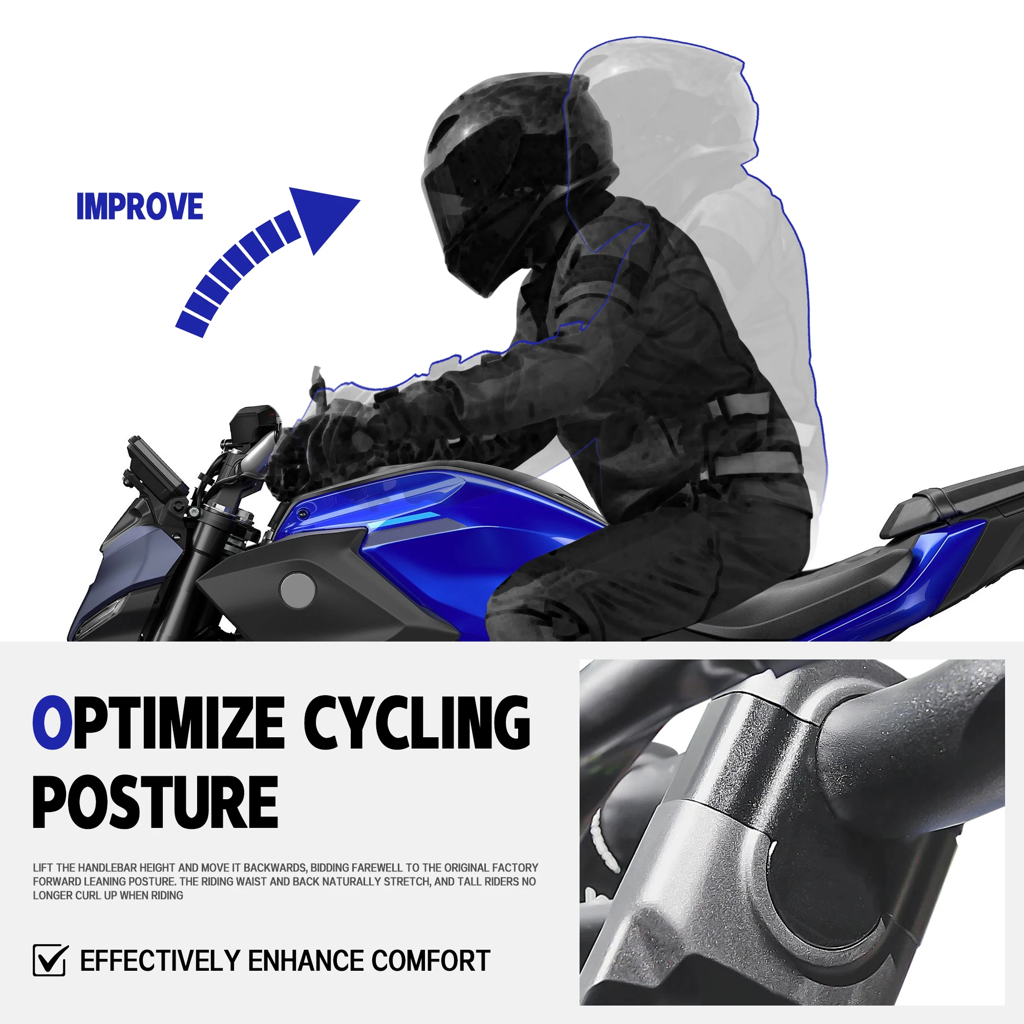 Фото Для Yamaha MT-07 (2021-2025) — Удлинитель-адаптер для руля мотоцикла, крепление-подъемник, зажим для руля №3