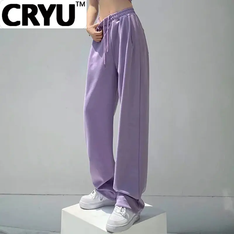 

Женские Мешковатые джоггеры CRYU, фиолетовые тонкие спортивные брюки с завязками, повседневные Прямые Штаны с высокой талией для лета