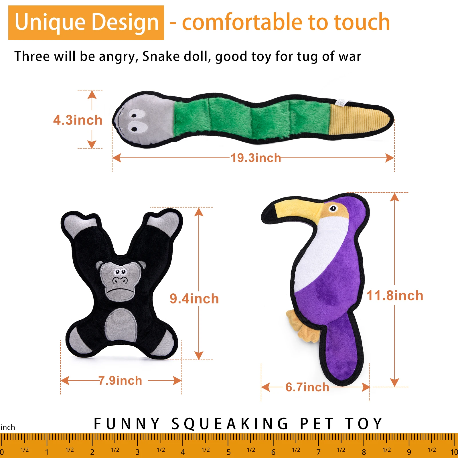 Jungle Set 3 Pack Squeaky Dog Toys Assortment Value Bundle Chew with Squeaker Durable Tough Plush Toy |