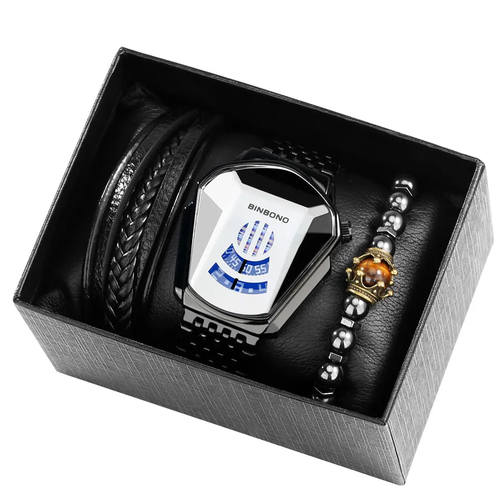 

Fashion Men's Watch Set Simple White Dial Vintage Bracelet Stainless Steel Strap Luxury Quartz Watches Sets Birthday for Husband