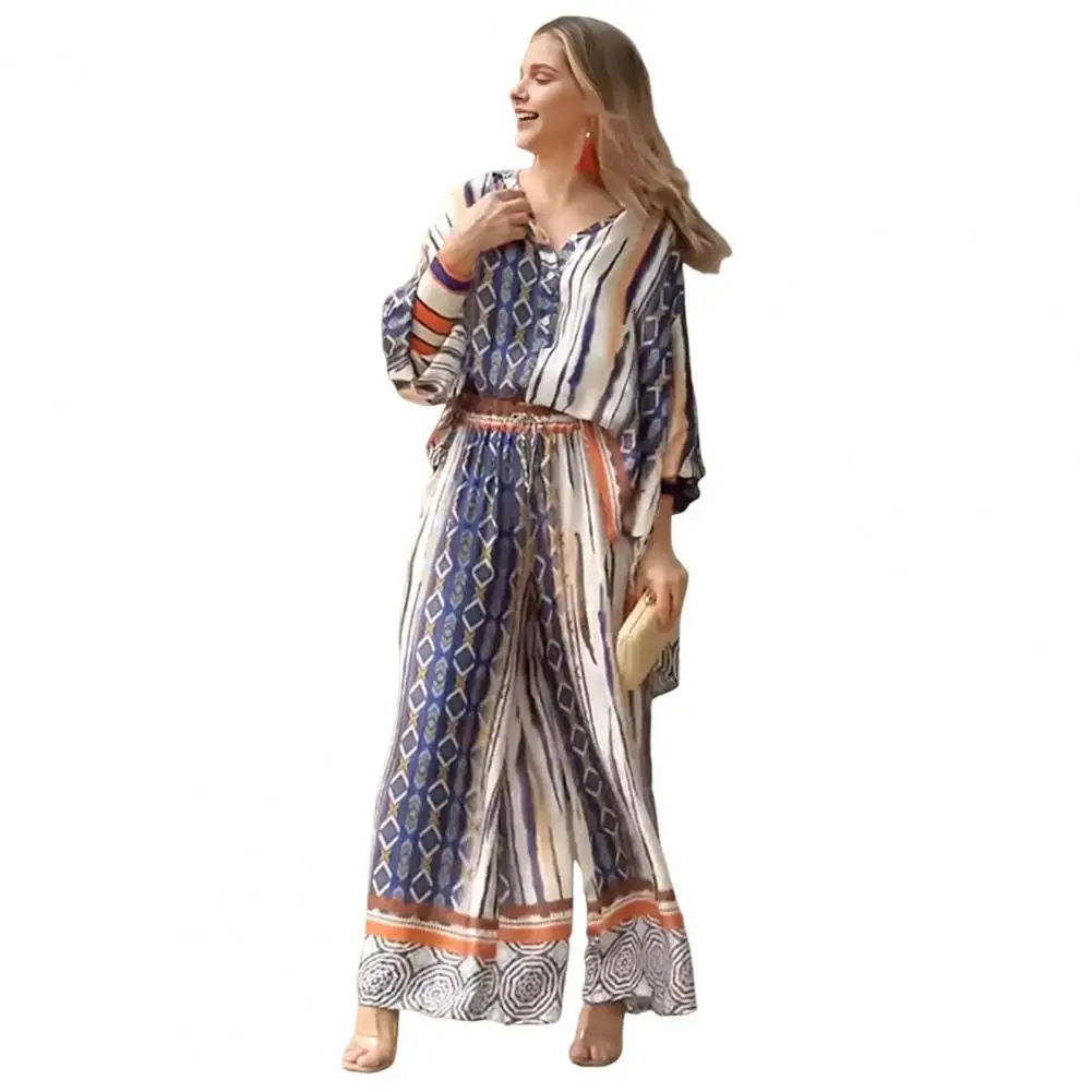 Женский свободный комплект в богемном стиле пляжный с рубашкой длинным рукавом и