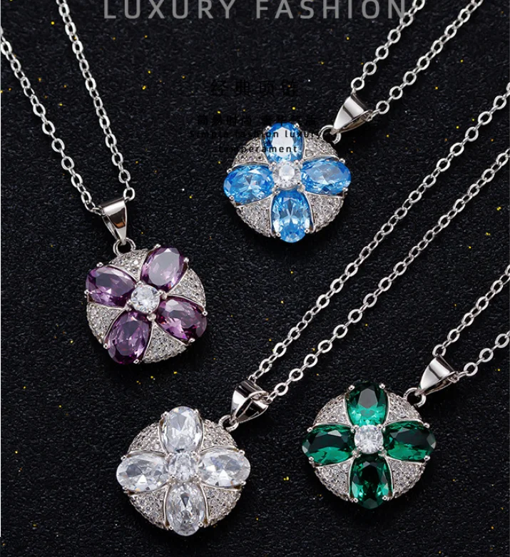 

ANGLANG Temperament Elegant Ruby Gemstone Pendant Necklace Bridal Romantic Gifts for Women Choker Sweater Necklace Fine Jewelry
