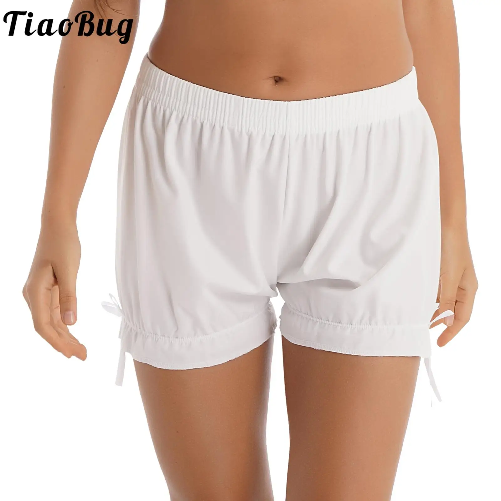 

Womens Mid Waist White Black Bloomers Cute Lolita Style Knickers Bowknot Frilly Shorts Wide Elastic Waistband Panties Shorts