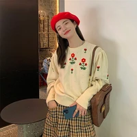 sweet sweaters women flower print o neck lantern sleeve loose pullovers women spring korean fashion elegant knitwear female y928