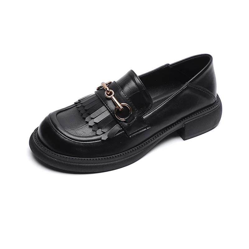 Loafers Women's British Style New Retro Slip-on Platform Shoes Soft Bottom Black Low Heel Small Leather Shoes Women Plus Size