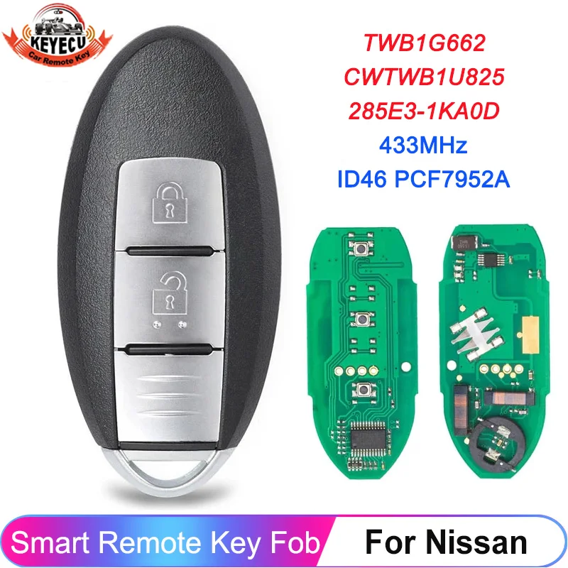 

KEYECU TWB1G662 433MHz ID46 PCF7952A Smart Remote Key For Nissan Micra Juke Sentra Patrol Note Navara Tiida Frontier CWTWB1U825
