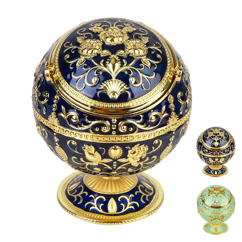 

Cigarette Ashtray Flower Pattern Home Decoration Zinc Alloy For Home Office Hotel Ashtray with Lid Globe Shape