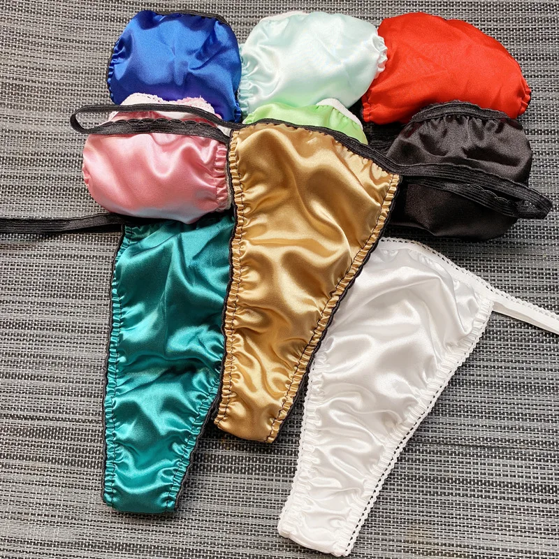 

Summer Thin Panties For Women Ice Silk Thong Sexy Lingerie Women's Underwear Folded Fungus Edge Lace Brief For Girl