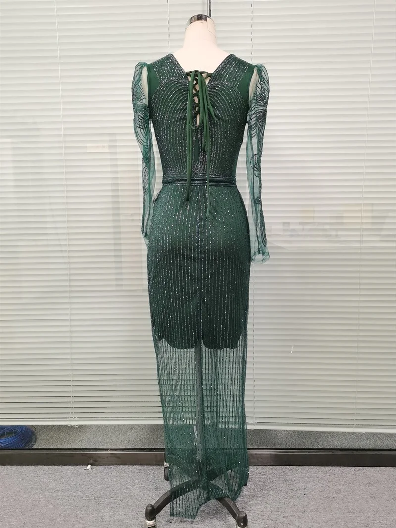 Платье женское вечернее с длинным рукавом блестками и V-образным вырезом |