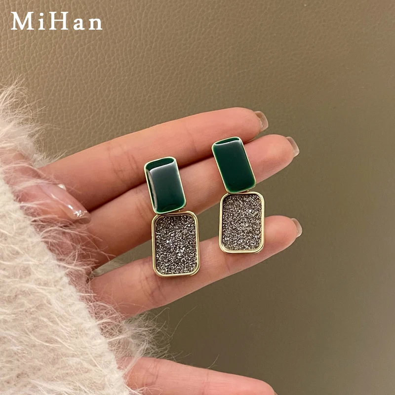 

Mihan Women Jewelry Green Enamel Earrings 2022 New Trend Vintage Temperament Square Drop Earrings For Girl Lady Gifts