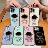 electroplated holder phone case for iphone 11 12 13 pro max mini xs xr x 7 8 plus se cute astronaut bracket silicone case cover
