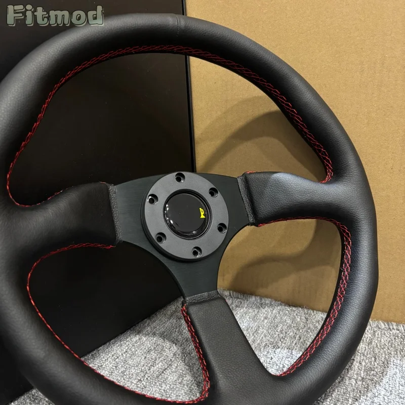 Фото Спортивный кожаный руль JDM 14 дюймов (350 мм) для дрифта, глубокий руль для гонок, PCD 70 мм №5