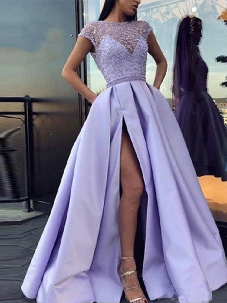 PLEINDl Elegant Evening Dresses O-Neck Short Sleeve Asymmetrical Chiffon Knee-Length 2022 New of Ruched Classic Prom Dress Women