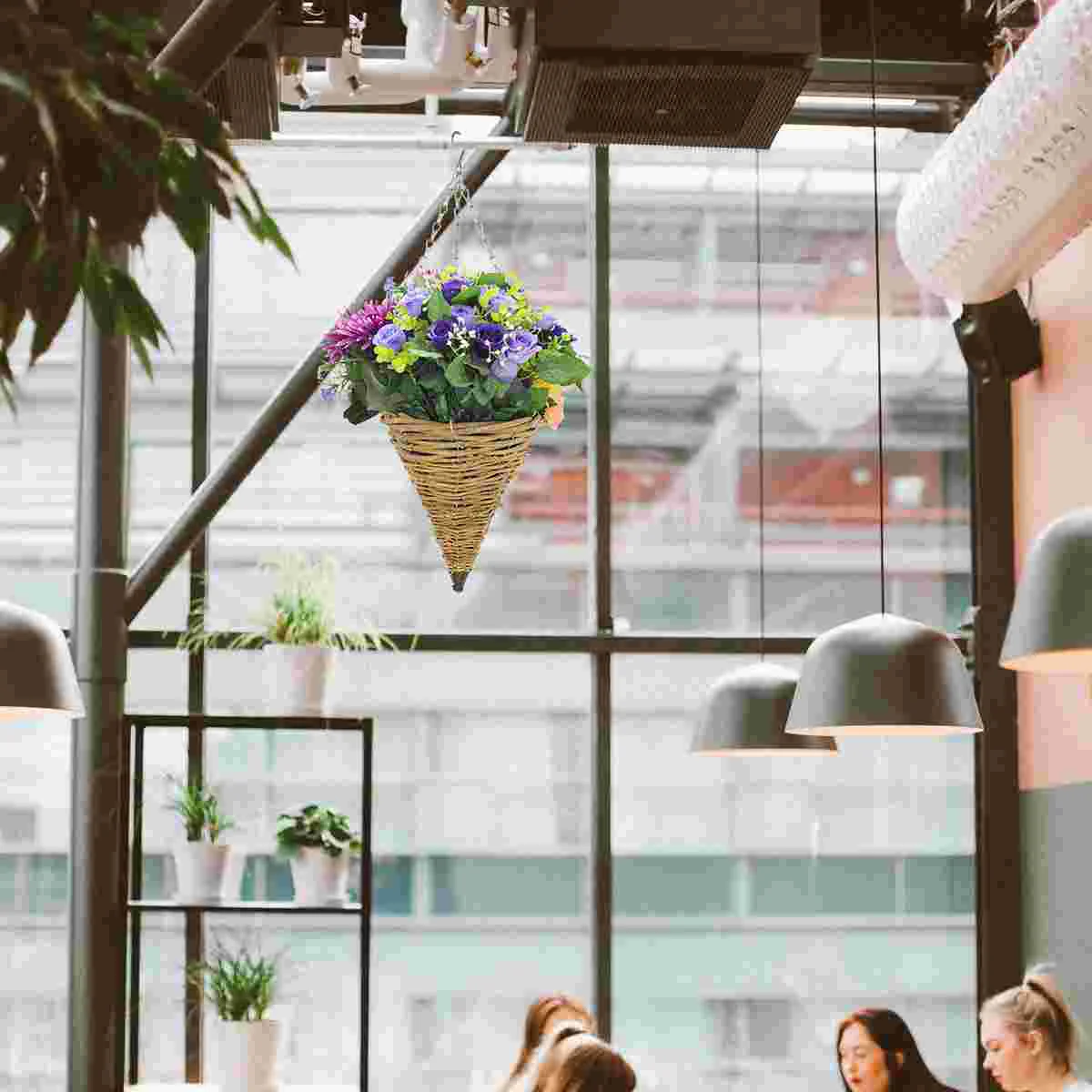 

Hanging Basket Planter Flower Baskets Rattan Wall Wicker Pot Cone Planters Holder Pots Hanger Fence Balcony Rustic Woven Outdoor