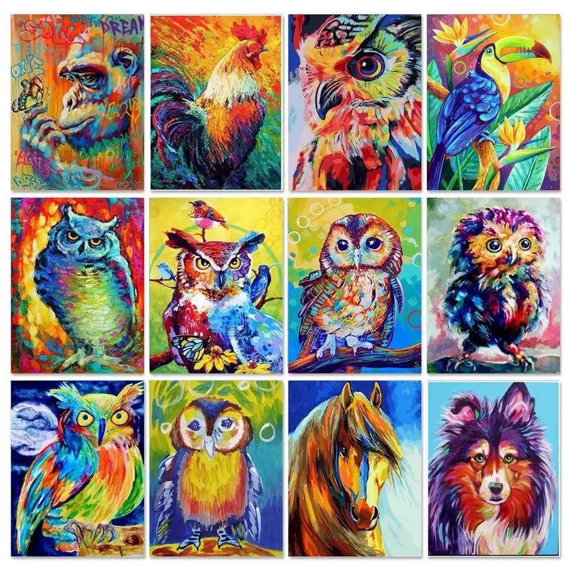 

GATYZTORY 40x50cm DIY Painting By Numbers Animal Picture Colouring Zero Basis Acrylic Paints HandPainted Oil Painting Home Decor