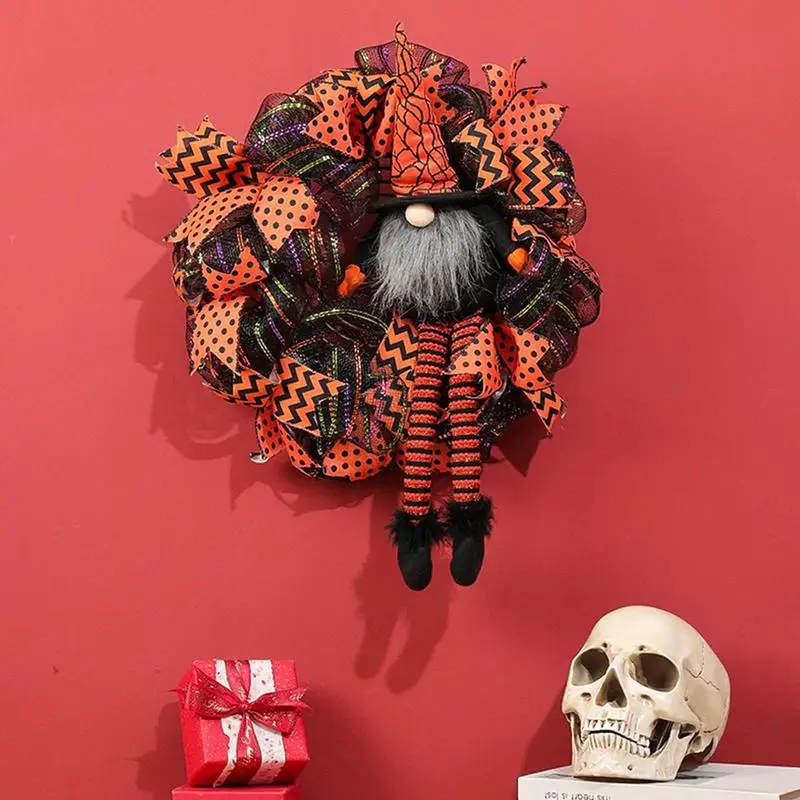 

Halloween Wreaths for Front Door Witch Wreath Halloween Reef Cloth with Legs Colorful Decorative Witch Decorations for Haunted