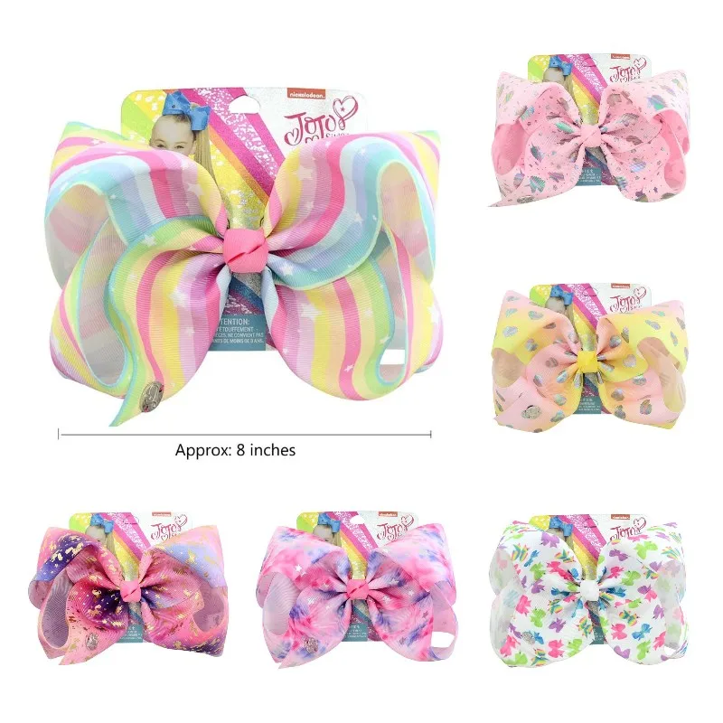 

8inch jojo siwa hair Bows hair Clip Butterfly Polka Dots Rainbow Hairpin Big Hair Clip Handmade Hair Accessories For Girls