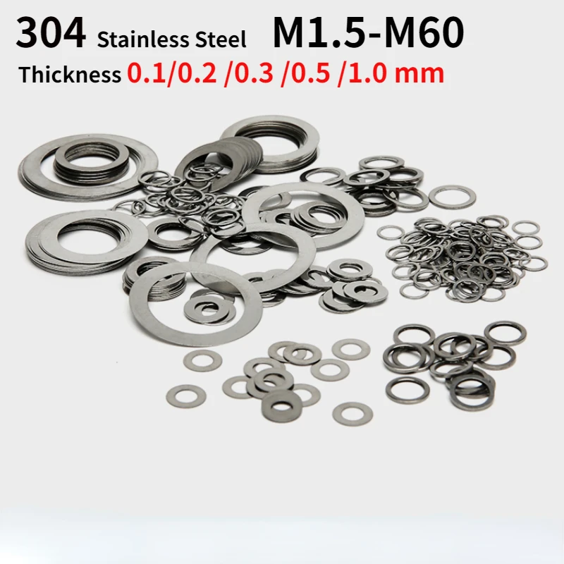 

10/20/50/100pcs M22 - M60 304 Stainless Steel Ultra Thin Flat Washer Ring Clearance Adjusting Gasket 0.1 0.2 0.3 0.5 1.0 mm